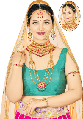 SHREE MK JEWELLERS Alloy Gold-plated Maroon, Rose Gold Jewellery Set(Pack of 1)