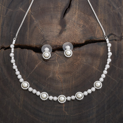 Kushal's Fashion Jewellery Copper Gold-plated White Jewellery Set(Pack of 3)