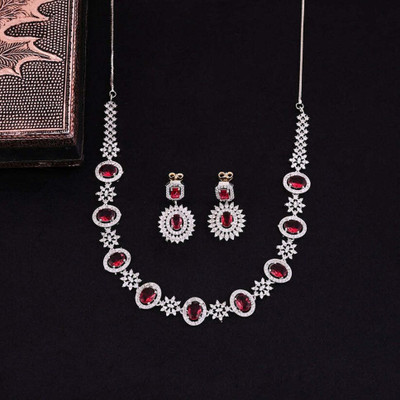 V.V. Sons Brass 958 Silver Red Jewellery Set(Pack of 1)