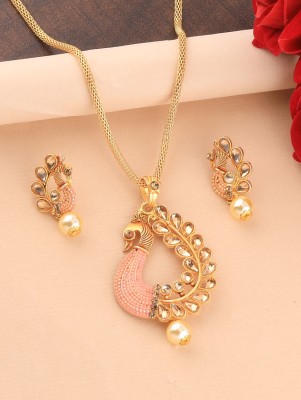 NM CREATION Alloy Gold-plated Pink Jewellery Set(Pack of 1)