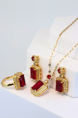 VertexMart Stainless Steel Red Jewellery Set(Pack of 3)