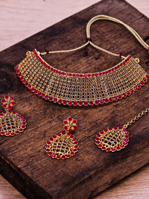 Sukkhi Alloy Gold-plated Maroon Jewellery Set(Pack of 4)