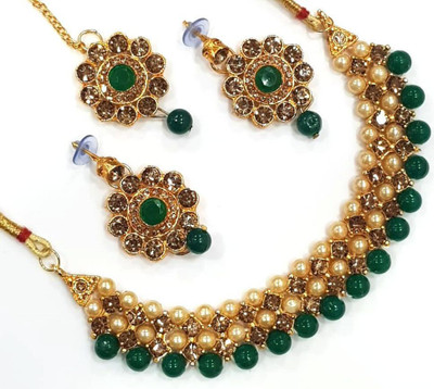 Chikku Alloy Gold-plated Green, Gold Jewellery Set(Pack of 1)