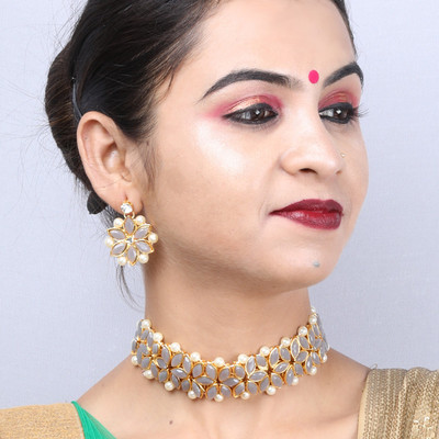 SHILVER SHINE Alloy Gold-plated Grey Jewellery Set(Pack of 1)