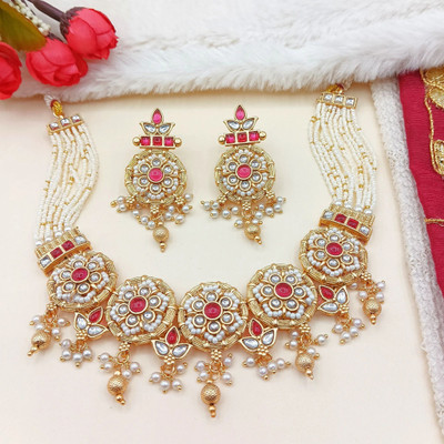 NANDAI Alloy Gold-plated Red, Gold, White Jewellery Set(Pack of 1)