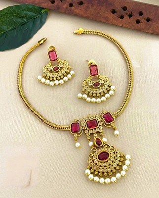 PBM CREATIONS Copper Gold-plated Red, Gold Jewellery Set(Pack of 3)