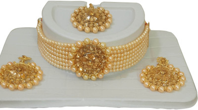 Chikku Alloy Gold-plated Beige Jewellery Set(Pack of 3)