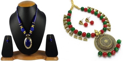 Dev Fashion Copper Gold-plated, Titanium Green, Red, Multicolor, Blue, Gold Jewellery Set(Pack of 2)