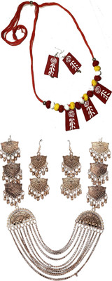 HOUSE OFF COMMON Oxidised Silver Red, Multicolor Jewellery Set(Pack of 2)