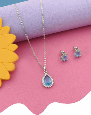 Pihoo Enterprise Alloy Silver Blue Jewellery Set(Pack of 1)