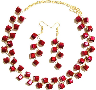UTTARAI Alloy Gold-plated Maroon Jewellery Set(Pack of 1)