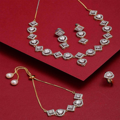 ZENEME Alloy Gold-plated Silver, Gold Jewellery Set(Pack of 1)