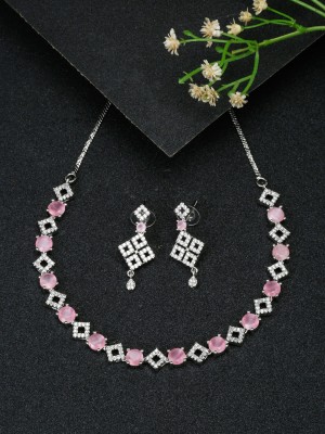 YouBella Alloy Silver Pink Jewellery Set(Pack of 3)