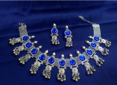 ishaanvi fashion Oxidised Silver Silver Blue, Silver Jewellery Set(Pack of 1)