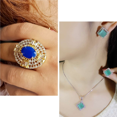 MAATRCHAAYA Alloy Gold-plated, Sterling Silver Blue, Green Jewellery Set(Pack of 3)