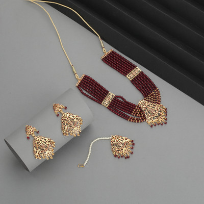 smtsha Alloy Gold-plated Maroon Jewellery Set(Pack of 1)