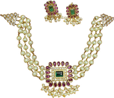 Charm_Fashion_Jewels Brass White Jewellery Set(Pack of 1)