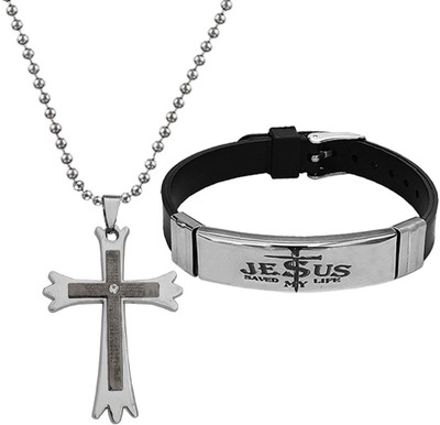 M Men Style Metal, Stainless Steel Rhodium Grey, Silver Jewellery Set(Pack of 1)