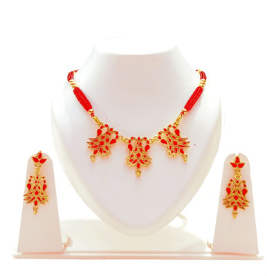 shree balaji gold Brass, Dori, Alloy Gold-plated Red Jewellery Set(Pack of 1)