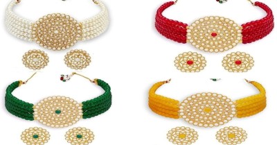 V FASHION JEWELLERY Alloy Gold-plated Green, Red, White, Yellow Jewellery Set(Pack of 4)