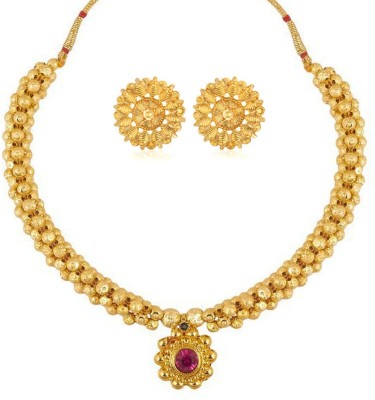 Heer Collection Brass, Copper, Dori, Alloy Gold-plated Gold, Maroon Jewellery Set(Pack of 1)