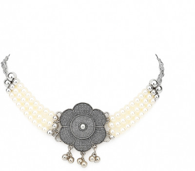 Noya Oxidised Silver White Jewellery Set(Pack of 1)