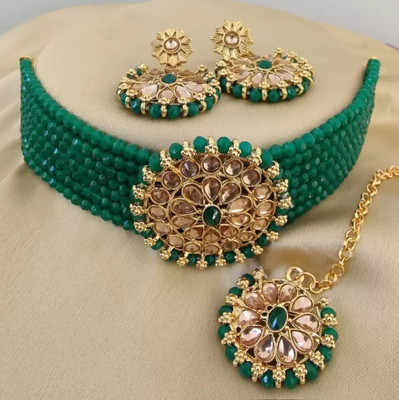 virarfashion Alloy Gold-plated Green, White Jewellery Set(Pack of 1)
