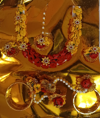 Alif Fashion Hub Fabric Yellow, Red Jewellery Set(Pack of 1)