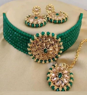 Rajasthan Imitation Alloy Gold-plated Green Jewellery Set(Pack of 1)