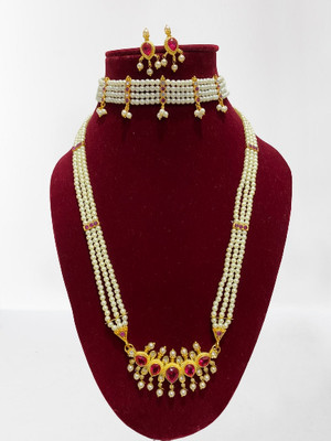Varnii Mother of Pearl, Alloy Gold-plated White, Ruby Red Jewellery Set(Pack of 1)