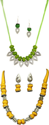 HOUSE OFF COMMON Oxidised Silver Green, Multicolor Jewellery Set(Pack of 2)