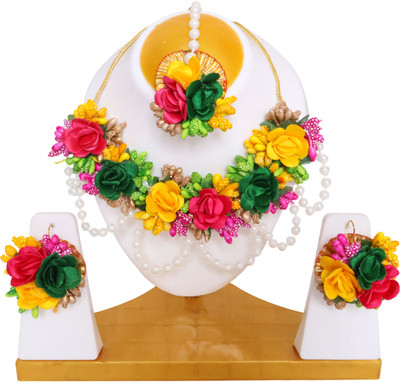 TheQueenVibes Fabric Pink, Green, Yellow Jewellery Set(Pack of 1)