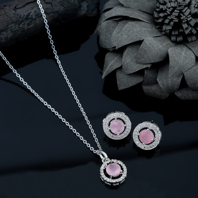 Temora Alloy Sterling Silver Pink Jewellery Set(Pack of 3)
