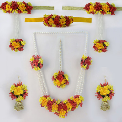 Anshiba Creation Fabric Red, Yellow Jewellery Set(Pack of 1)
