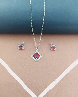 Aviate Alloy Rhodium Pink Jewellery Set(Pack of 1)
