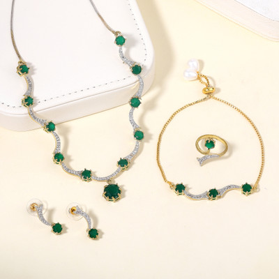 GehenabyEstele Alloy Gold-plated Green Jewellery Set(Pack of 4)