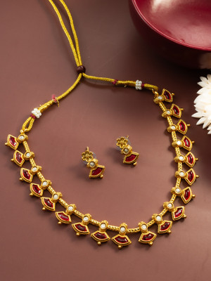 LUXOR Brass Gold-plated Gold, Red Jewellery Set(Pack of 2)