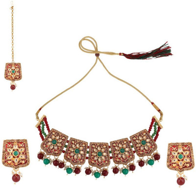 Mode Mania Brass Gold-plated Red Jewellery Set(Pack of 3)