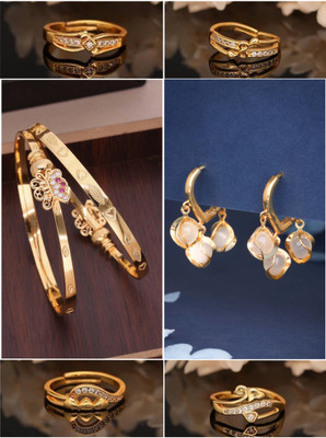 VEDDAA Brass Gold-plated Grey Jewellery Set(Pack of 6)