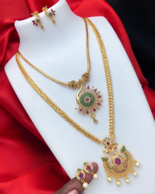 TheWardrobee Brass Gold-plated Multicolor Jewellery Set(Pack of 2)