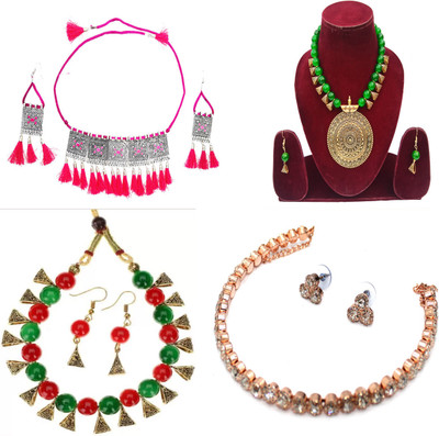 Shining Angel Alloy Silver Multicolor Jewellery Set(Pack of 4)