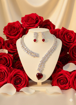 Ruvya Jewels Brass Silver Red Jewellery Set(Pack of 1)