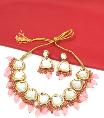 Shaili Craft Alloy Gold-plated Pink Jewellery Set(Pack of 1)