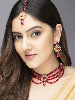 RUBANS Alloy Gold-plated Gold, Red Jewellery Set(Pack of 1)