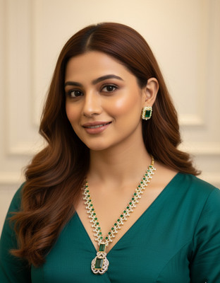 NCJ Brass Gold-plated Green Jewellery Set(Pack of 3)