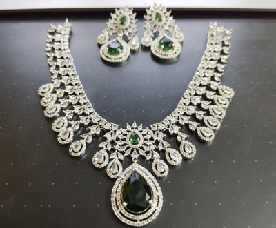 AuraandBlooms Oxidised Silver Platinum White Jewellery Set(Pack of 3)
