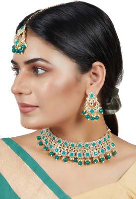 Rhymee Alloy Gold-plated Green Jewellery Set(Pack of 4)