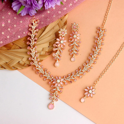 Atasi International Alloy Gold-plated Rose Gold, Pink Jewellery Set(Pack of 1)