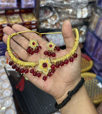 Navkar imitation Brass Gold, Red Jewellery Set(Pack of 1)