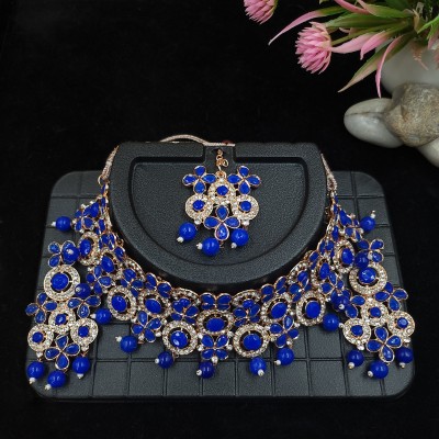 Qala Alloy Gold-plated Blue Jewellery Set(Pack of 1)